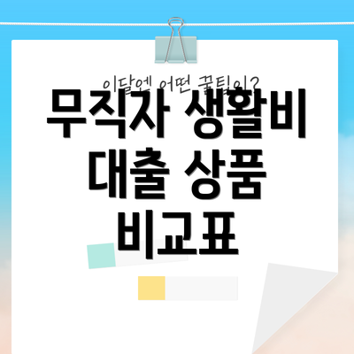 무직자 생활비 대출 상품 비교표