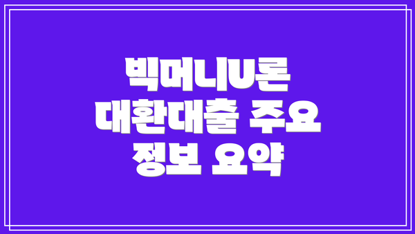 빅머니U론 대환대출 주요 정보 요약
