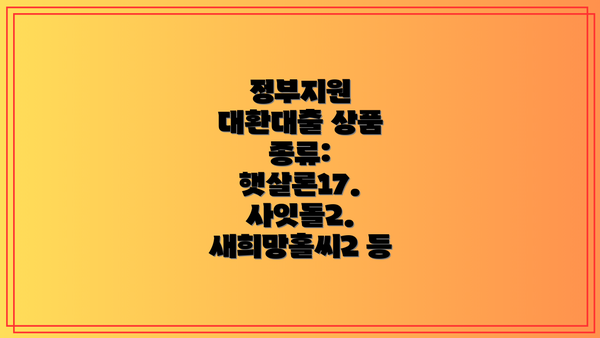 정부지원 대환대출 상품 종류: 햇살론17. 사잇돌2. 새희망홀씨2 등
