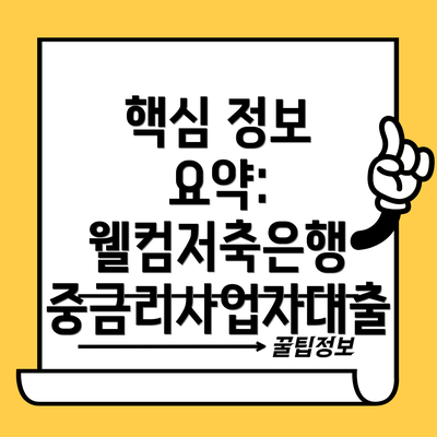 핵심 정보 요약: 웰컴저축은행 중금리사업자대출