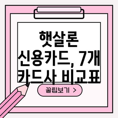 햇살론 신용카드, 7개 카드사 비교표