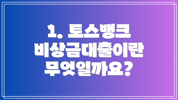 1. 토스뱅크 비상금대출이란 무엇일까요?