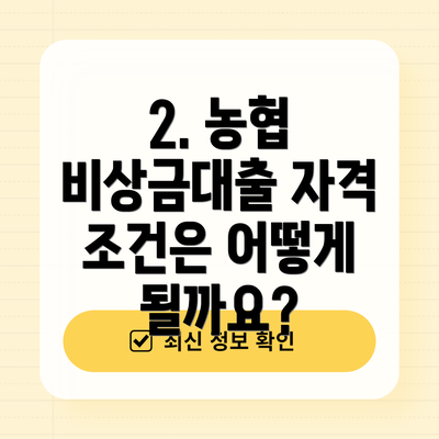 2. 농협 비상금대출 자격 조건은 어떻게 될까요?