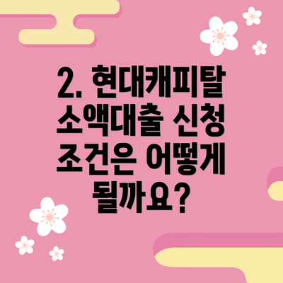 2. 현대캐피탈 소액대출 신청 조건은 어떻게 될까요?
