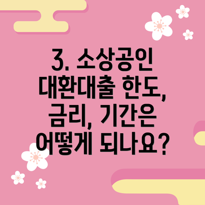 3. 소상공인 대환대출 한도, 금리, 기간은 어떻게 되나요?