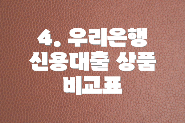 4. 우리은행 신용대출 상품 비교표