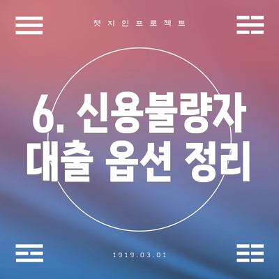 6. 신용불량자 대출 옵션 정리
