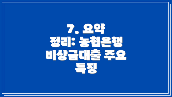7. 요약 정리: 농협은행 비상금대출 주요 특징