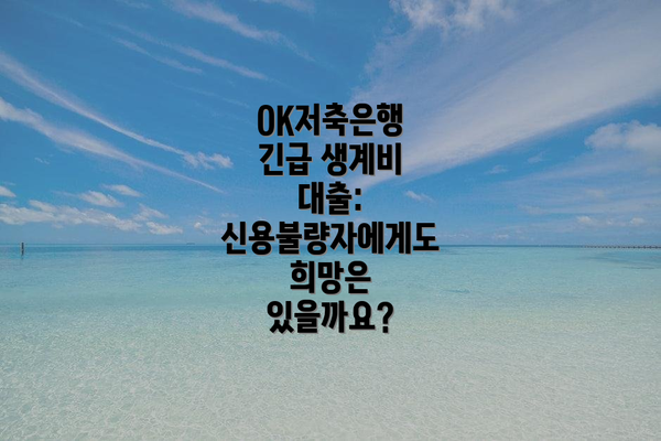 OK저축은행 긴급 생계비 대출: 신용불량자에게도 희망은 있을까요?