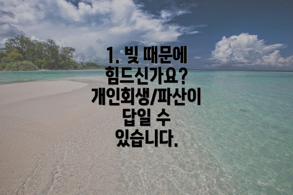 1. 빚 때문에 힘드신가요? 개인회생/파산이 답일 수 있습니다.