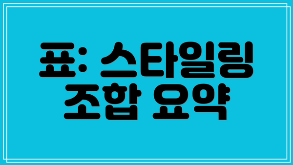 표: 스타일링 조합 요약