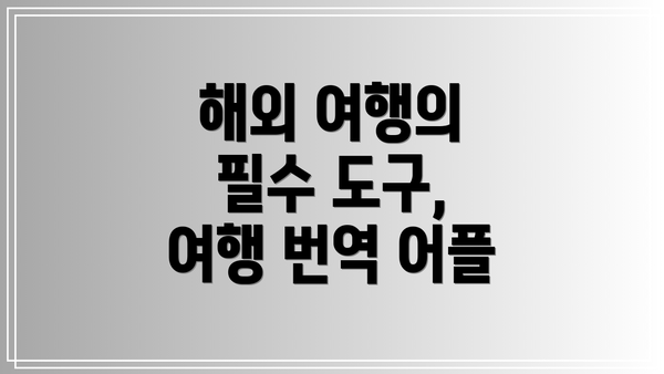 해외 여행의 필수 도구, 여행 번역 어플